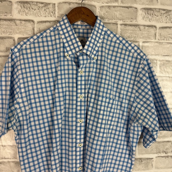 Peter Millar Light Blue Gingham Check Short Sleeve Casual Button Down Shirt LARG - Picture 1 of 6